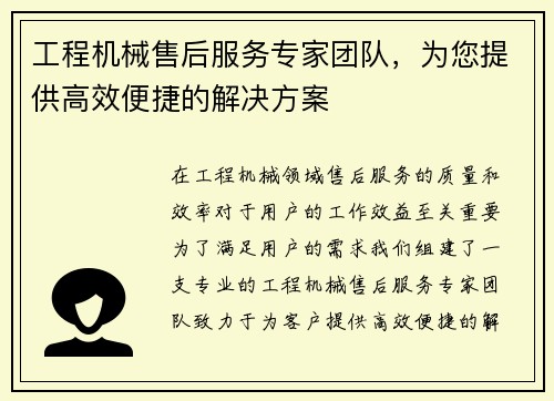 工程机械售后服务专家团队，为您提供高效便捷的解决方案